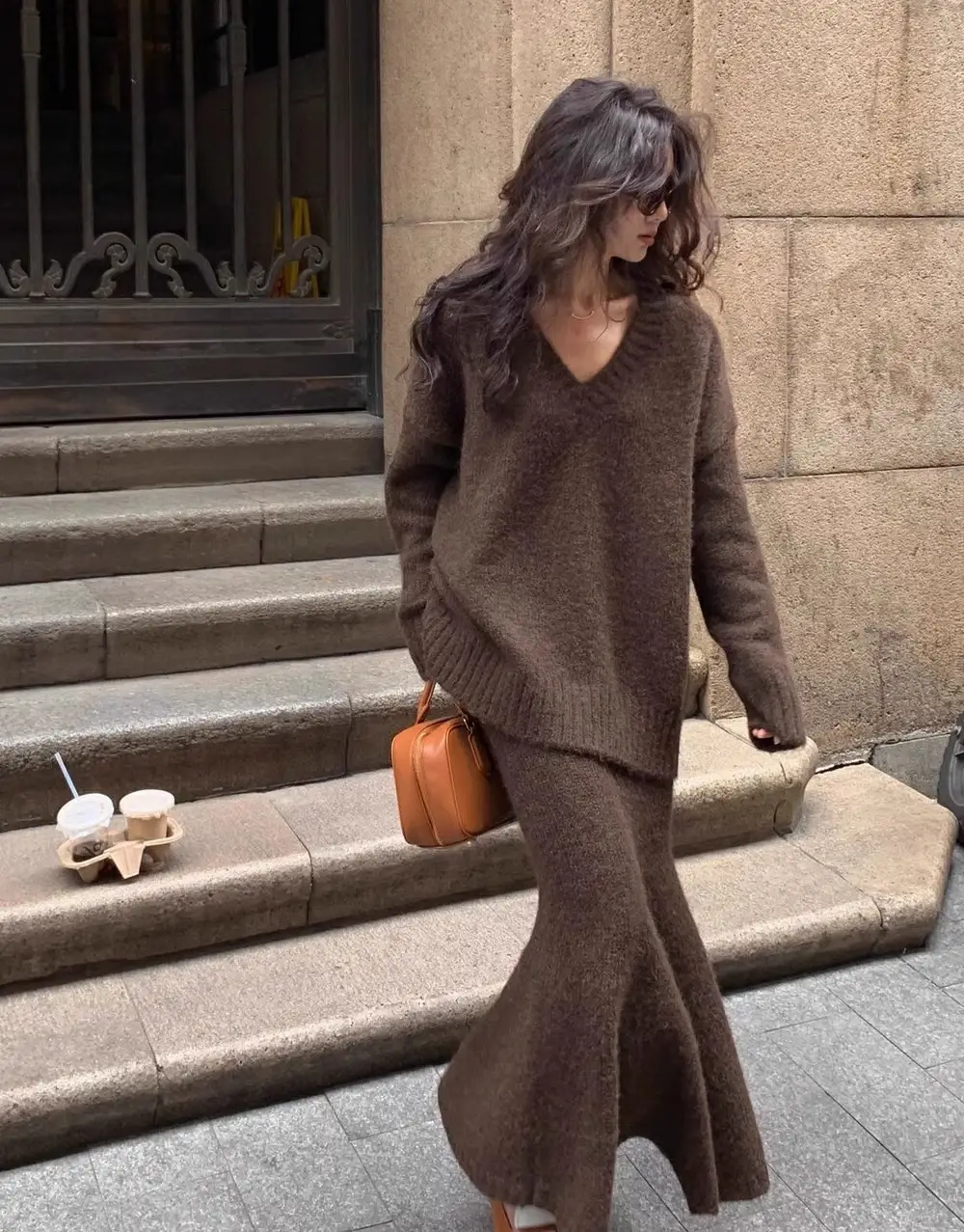 Lazy Style Sweater Suit Skirt for Women Autumn and Winter V Neck Pullover Knitted Top Half Skirt Fashion Two-Piece Set — feature 8