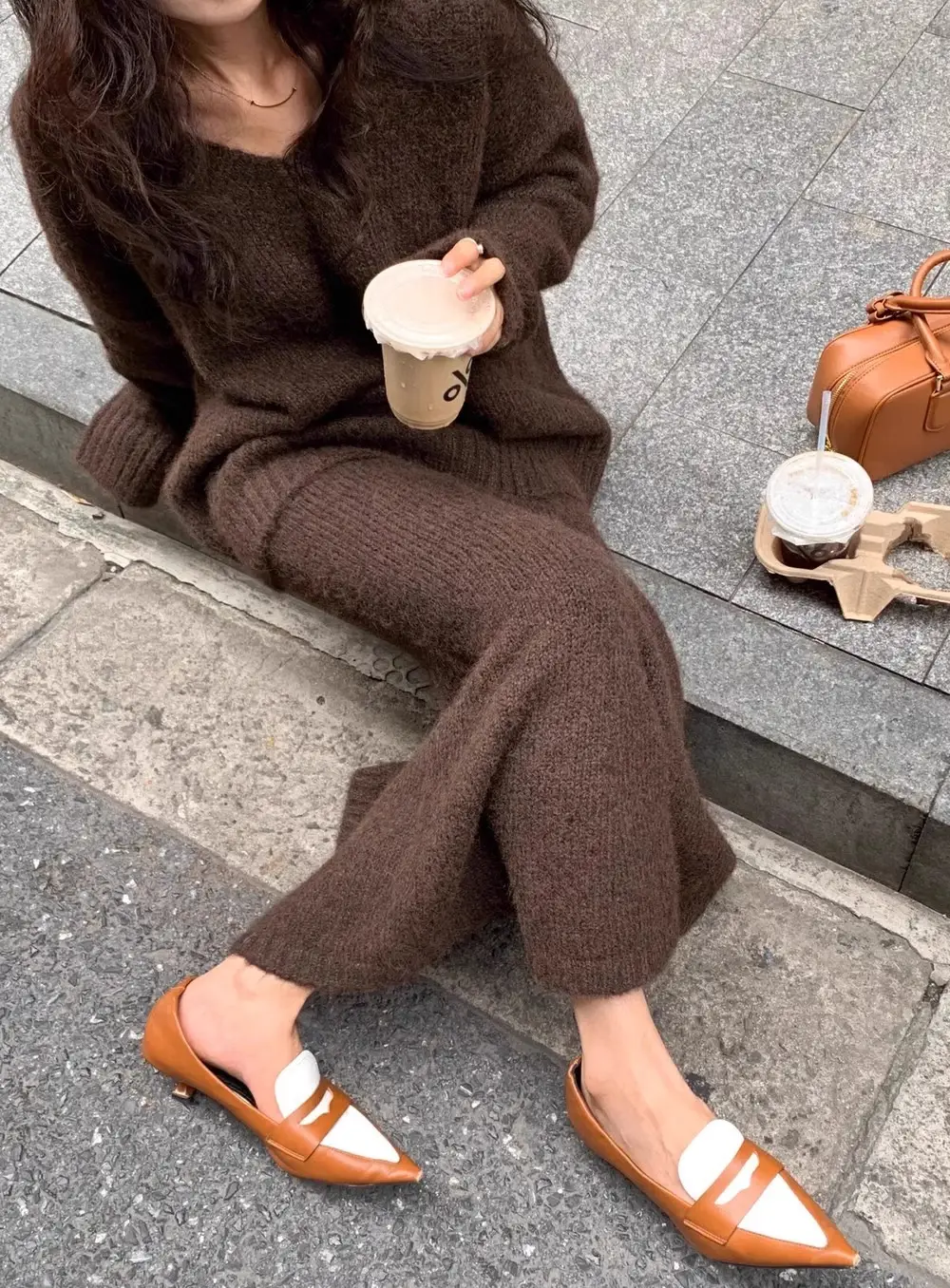 Lazy Style Sweater Suit Skirt for Women Autumn and Winter V Neck Pullover Knitted Top Half Skirt Fashion Two-Piece Set — feature 9
