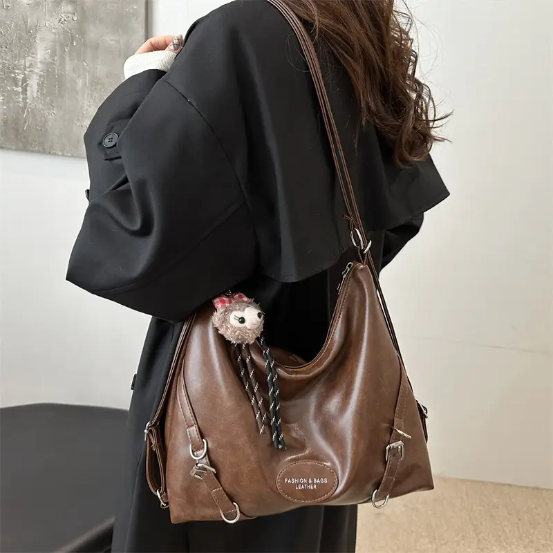 Brown Leather Multi-Purpose Shoulder Bag for Women - Image 4
