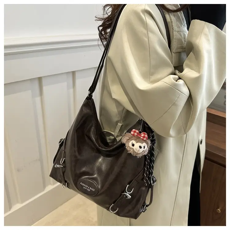 Brown Leather Multi-Purpose Shoulder Bag for Women — feature 14