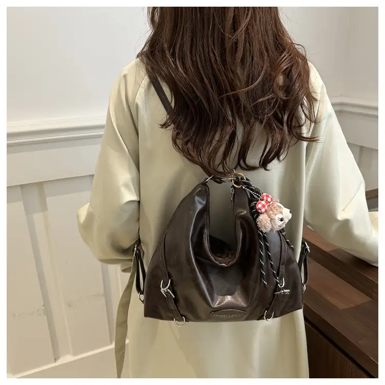 Brown Leather Multi-Purpose Shoulder Bag for Women — feature 17
