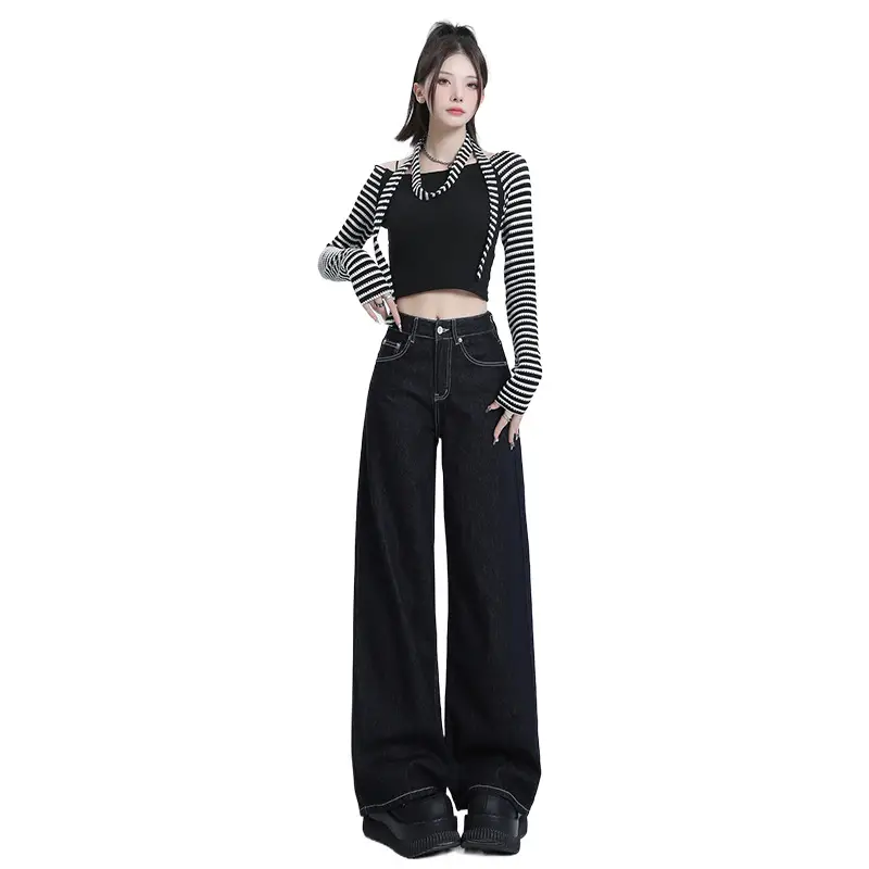 Winter Fleece Wide Leg Jeans Women Loose Slimming