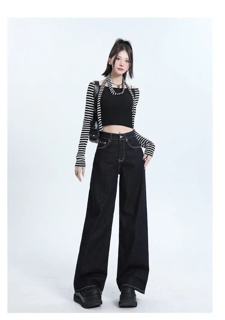 Winter Fleece Wide Leg Jeans Women Loose Slimming — feature 9
