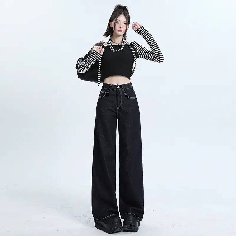 Winter Fleece Wide Leg Jeans Women Loose Slimming