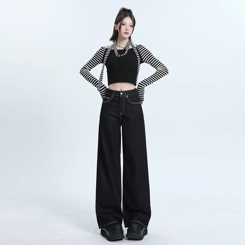 Winter Fleece Wide Leg Jeans Women Loose Slimming