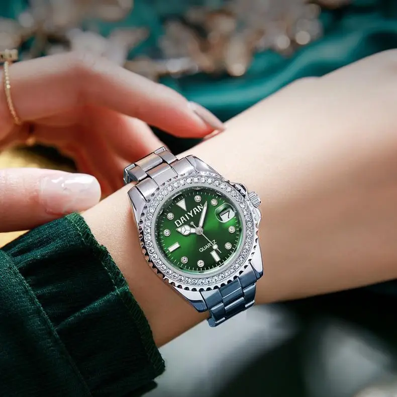 Women's Green Dial Waterproof Quartz Watch with Calendar - Image 2