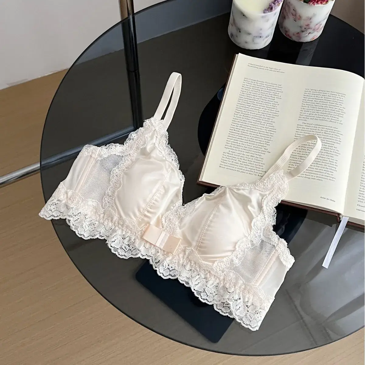White Lace Bow Underwear Small Chest Push Up Traceless Bra - Image 6