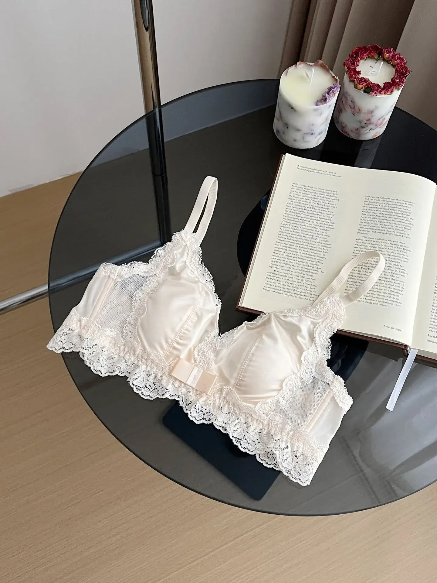 White Lace Bow Underwear Small Chest Push Up Traceless Bra - Image 2