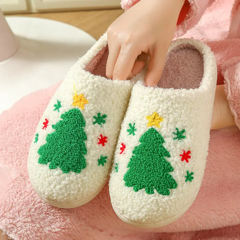 Cross-Border Export 2024 Cotton Slippers for Female Couples Autumn and Winter Fleece-Lined Christmas Warm Indoor Home Plush Men's Slippers Winter