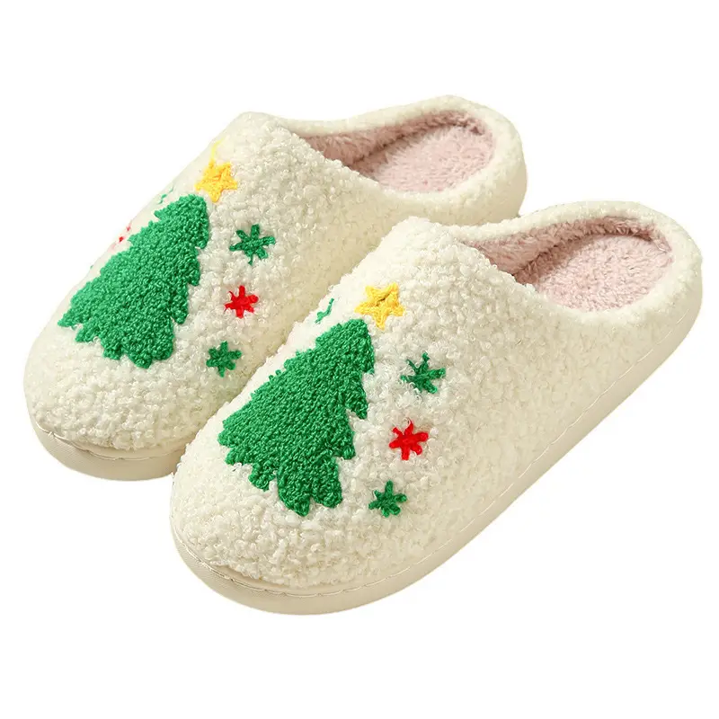Cross-Border Export 2024 Cotton Slippers for Female Couples Autumn and Winter Fleece-Lined Christmas Warm Indoor Home Plush Men's Slippers Winter