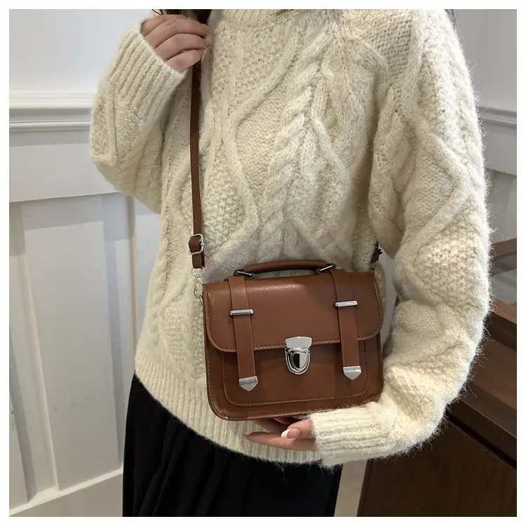 Vintage 2024 Lock Shoulder Bag Brown Women's — feature 15