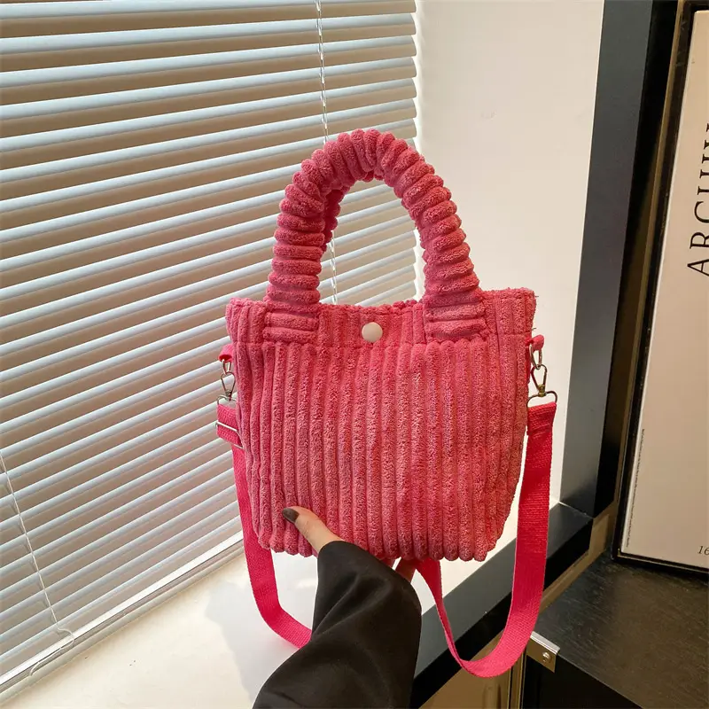 Korean Style Corduroy Plush Shoulder Bag for Women - Image 12