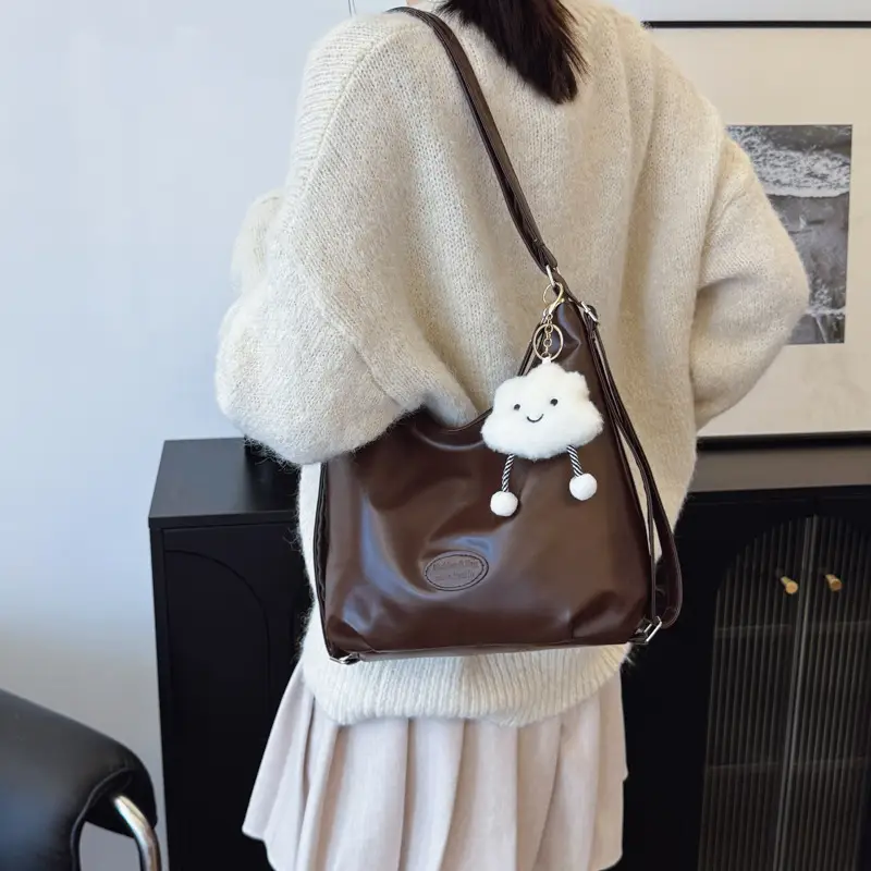 Textured Tan Shoulder Tote Bag 2024 Winter Large Capacity - Image 11