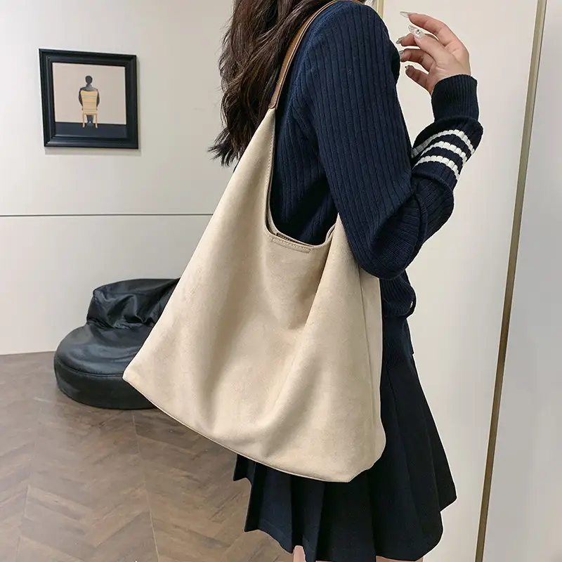 Women's Cross-Border Suede Tote Bag & Wallet Set Brown - Image 6