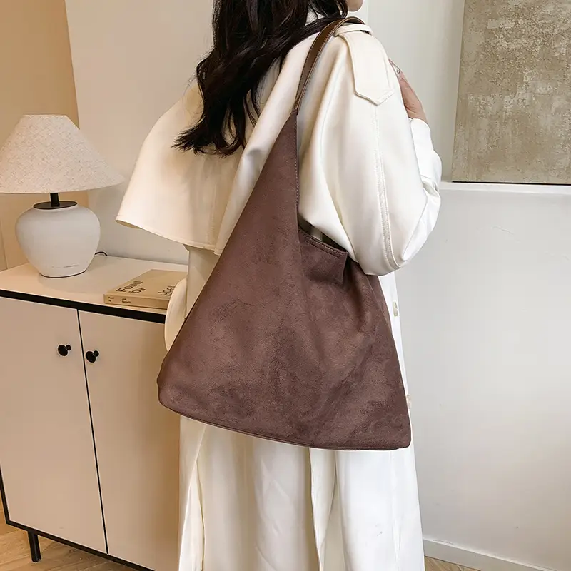 Women's Cross-Border Suede Tote Bag & Wallet Set Brown - Image 7
