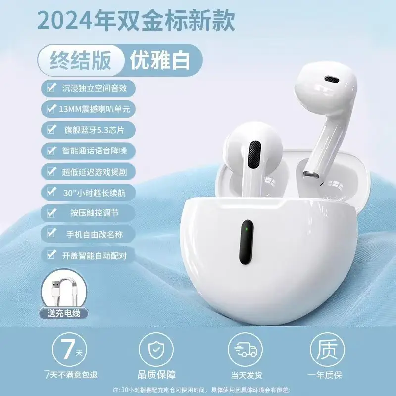 J6Pro New Wireless Tws Bluetooth Headset Classy Half-Ear Noise Reduction Headset with Super Long Battery Life for All Models