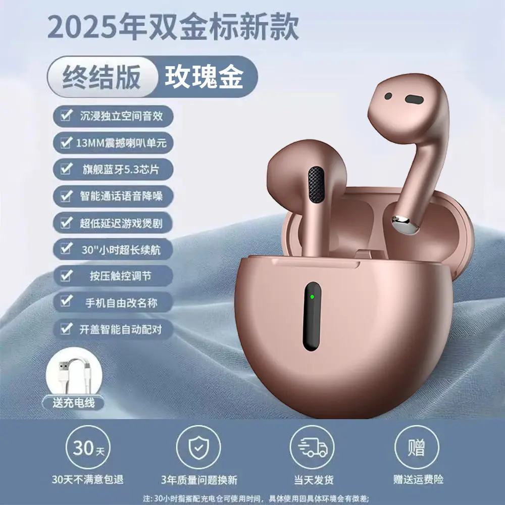 J6Pro New Wireless Tws Bluetooth Headset Classy Half-Ear Noise Reduction Headset with Super Long Battery Life for All Models