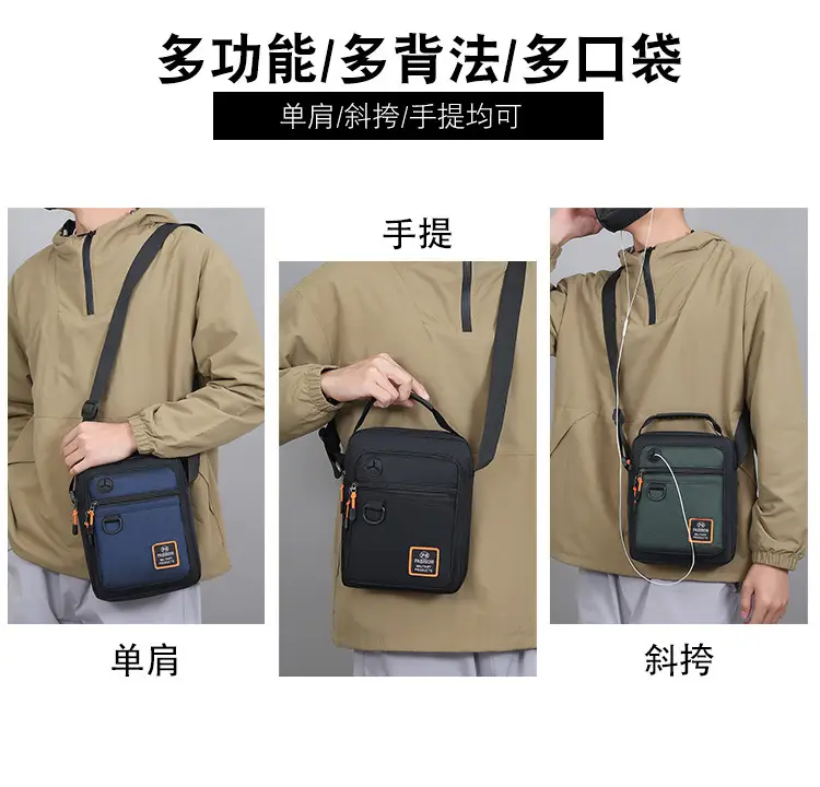 New Men's Blue Nylon Shoulder Bag with Crossbody Strap — feature 6