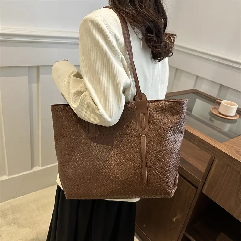 Vintage Woven Tote Bag Brown Large Capacity Casual 2024 - Image 7