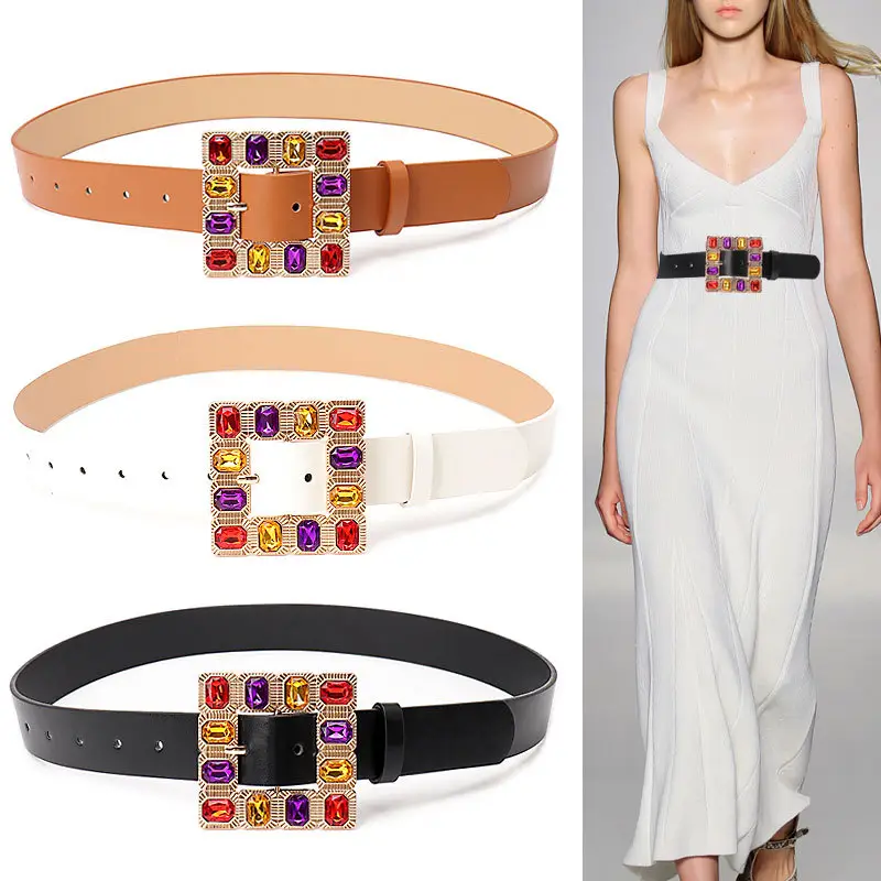 Color Diamond Square Buckle Belt for Women - Image 4
