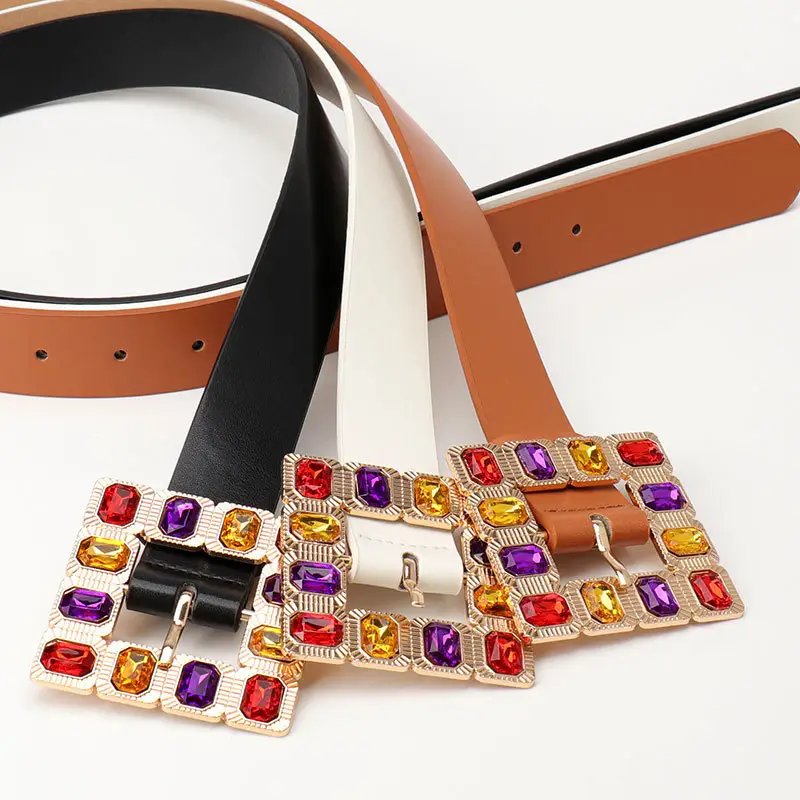 Color Diamond Square Buckle Belt for Women - Image 5