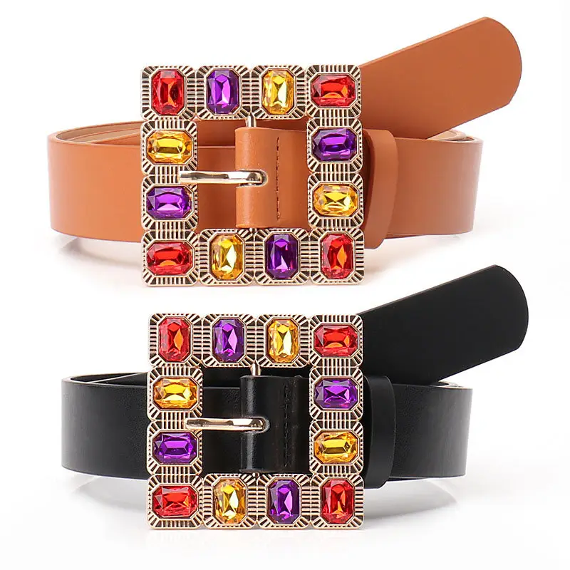 Color Diamond Square Buckle Belt for Women - Image 6