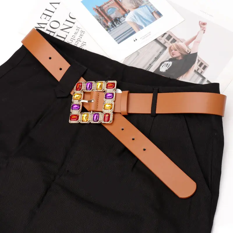Color Diamond Square Buckle Belt for Women - Image 7