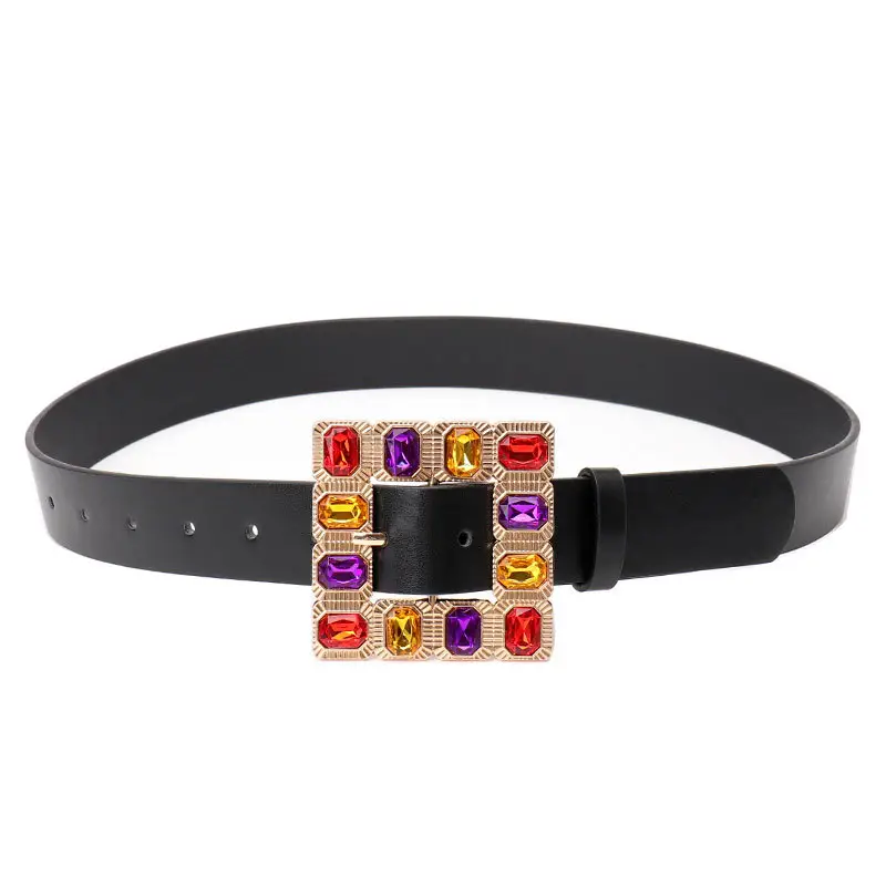 Color Diamond Square Buckle Belt for Women - Image 8