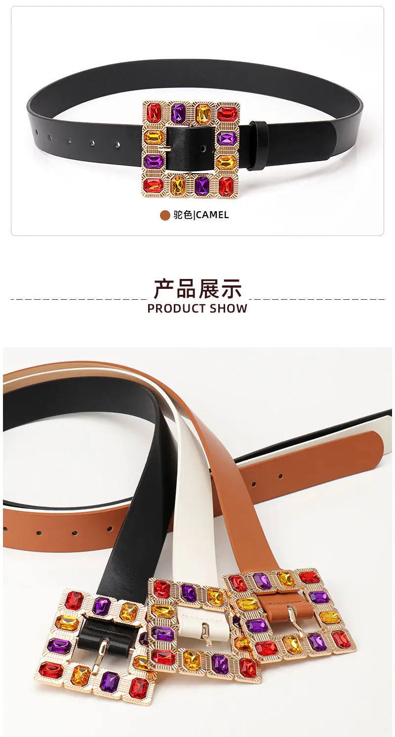 Color Diamond Square Buckle Belt for Women — feature 13