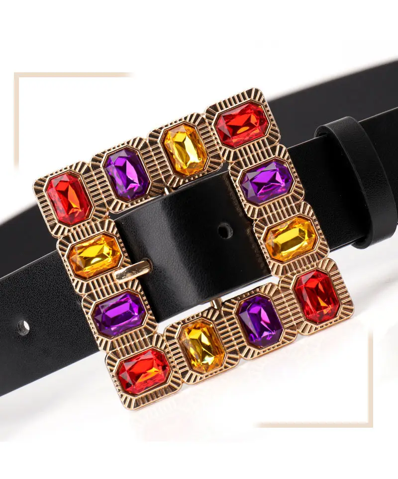 Color Diamond Square Buckle Belt for Women — feature 14