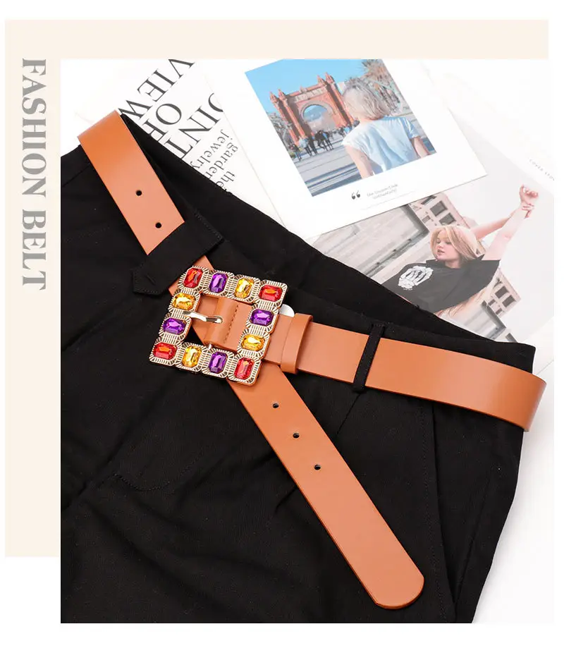Color Diamond Square Buckle Belt for Women — feature 15