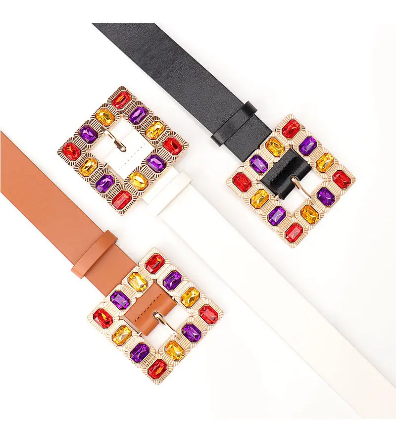 Color Diamond Square Buckle Belt for Women — feature 16