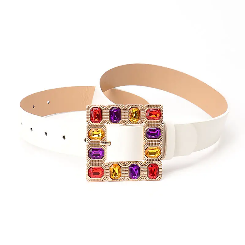 Color Diamond Square Buckle Belt for Women - Image 2