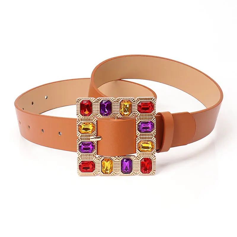 Color Diamond Square Buckle Belt for Women - Image 3