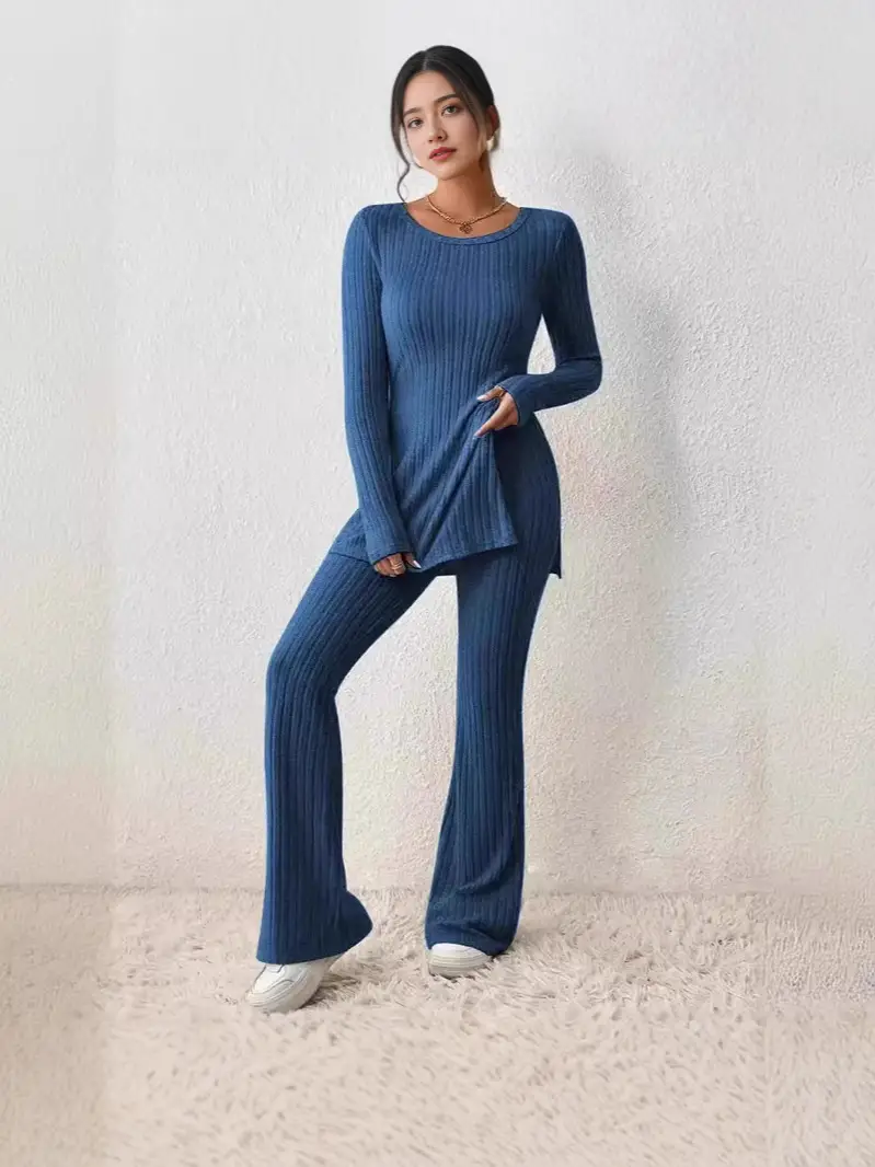 European and American Amazon Cross-Border Women's Clothing Solid Color Sexy Casual Slim New Fashion Feminine Knitted Pit Suit - Image 8