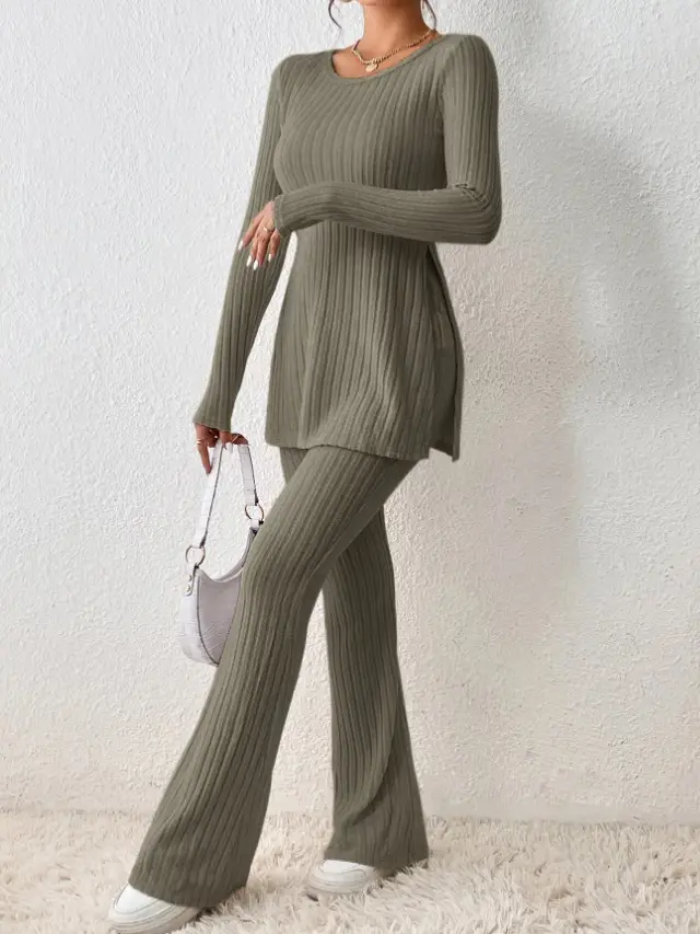European and American Amazon Cross-Border Women's Clothing Solid Color Sexy Casual Slim New Fashion Feminine Knitted Pit Suit - Image 9