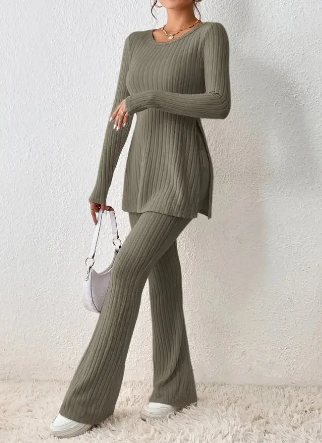 European and American Amazon Cross-Border Women's Clothing Solid Color Sexy Casual Slim New Fashion Feminine Knitted Pit Suit - Image 4