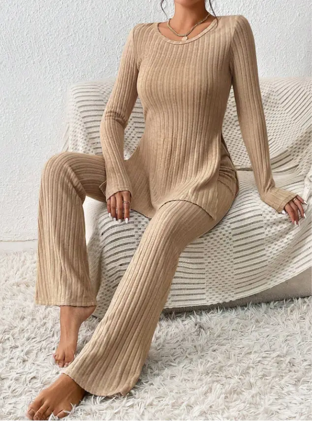 European and American Amazon Cross-Border Women's Clothing Solid Color Sexy Casual Slim New Fashion Feminine Knitted Pit Suit - Image 5