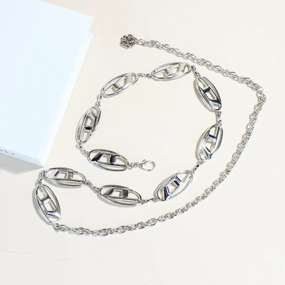 Vintage Silver D-Neck Waist Chain for Women