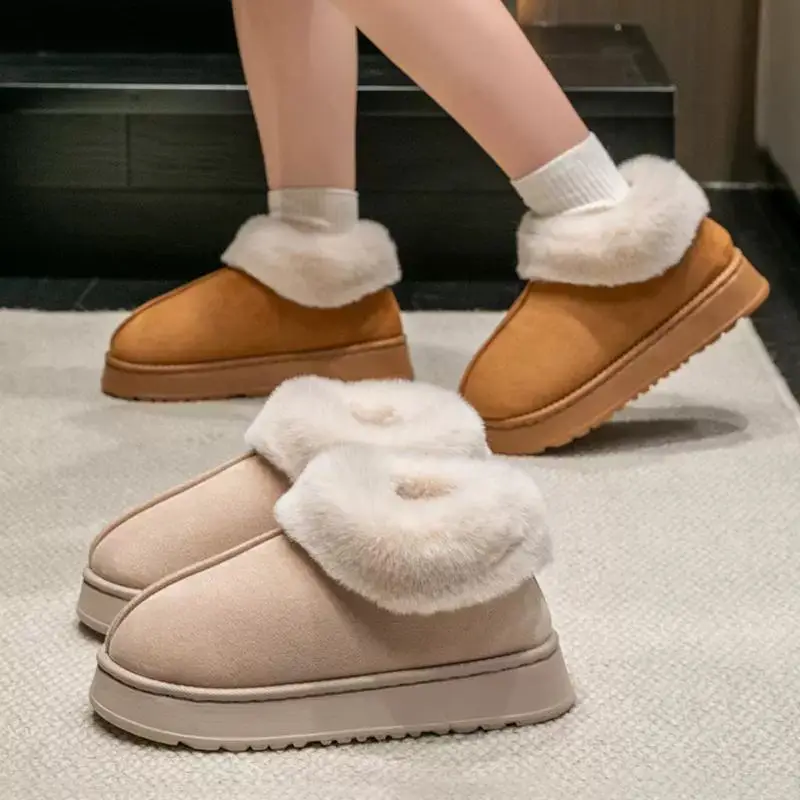 Autumn and winter new plush bag with cotton shoes warm thick solid color couples home wear comfortable snow boots women wholesale - Image 8