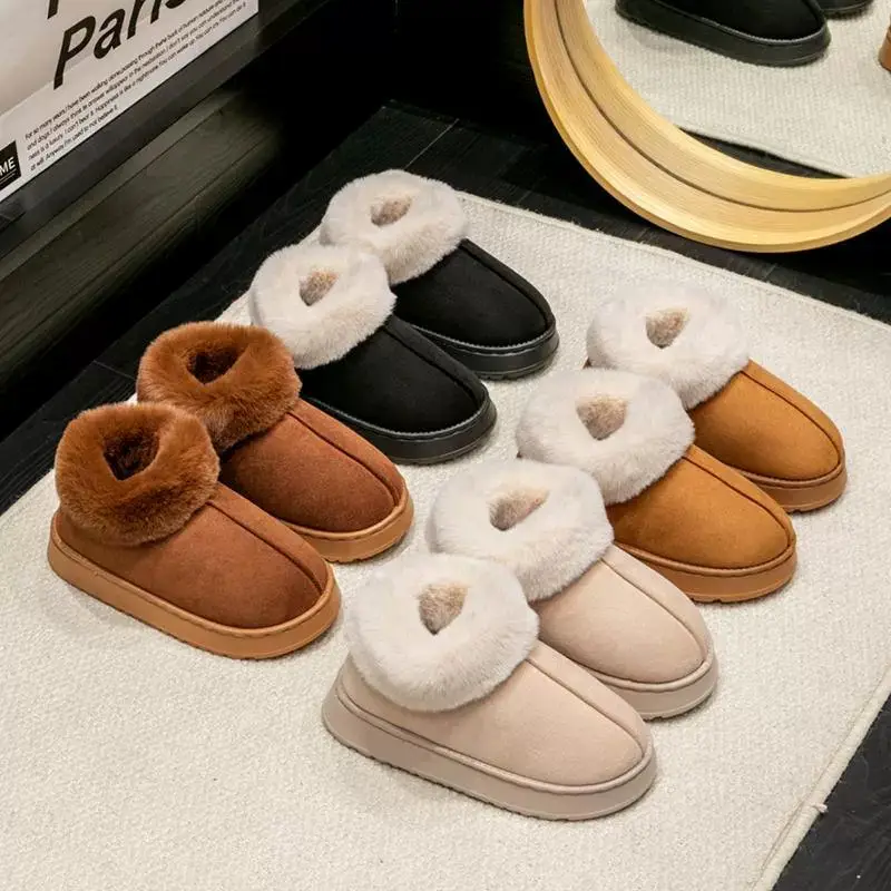 Autumn and winter new plush bag with cotton shoes warm thick solid color couples home wear comfortable snow boots women wholesale - Image 9