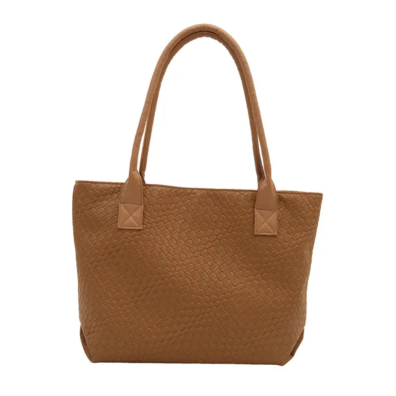 Women's Woven Brown Shoulder Bag Large Capacity Winter Fashion Commuter - Image 3