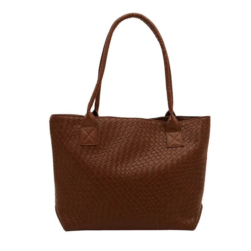 Women's Woven Brown Shoulder Bag Large Capacity Winter Fashion Commuter - Image 5