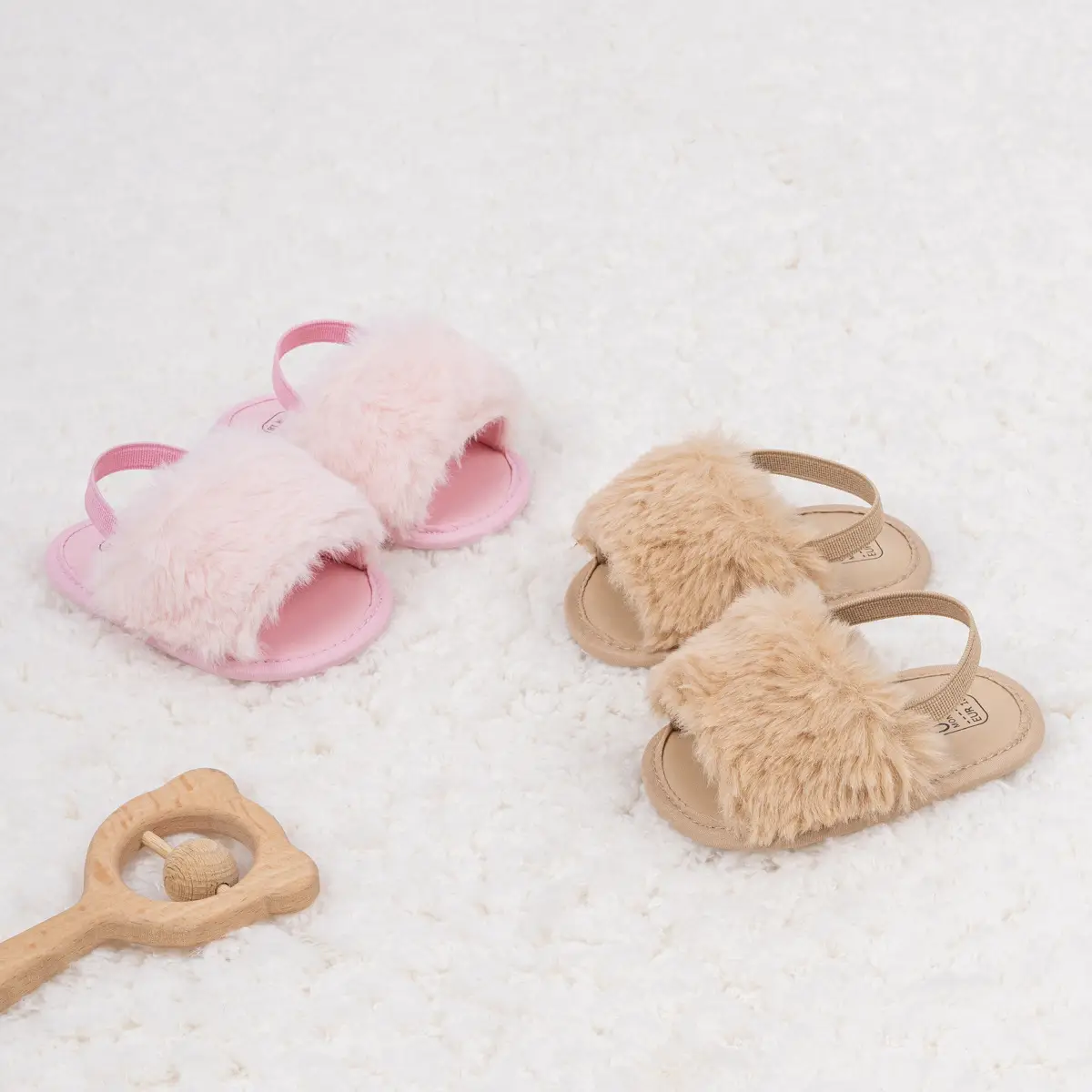 Baby Faux Fur Sandals Velcro Breathable Sole