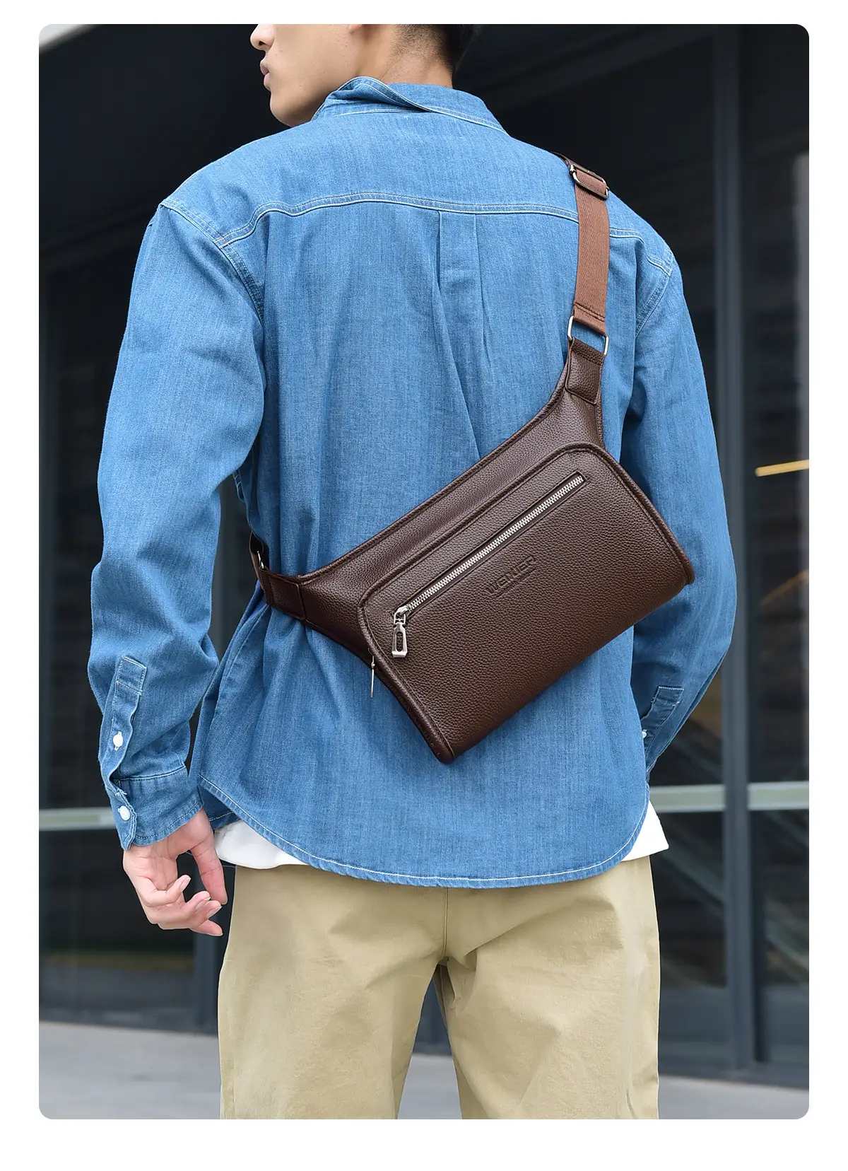 Brown Leather Crossbody Bag for Men Business Casual Large Capacity — feature 10