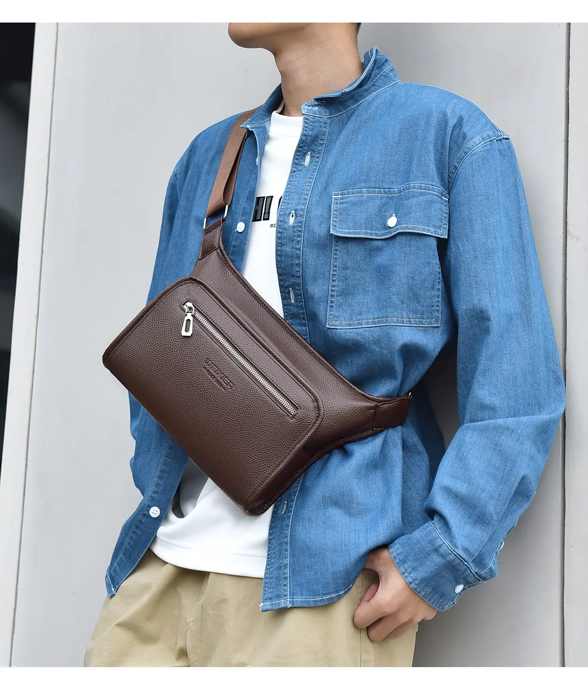 Brown Leather Crossbody Bag for Men Business Casual Large Capacity — feature 16