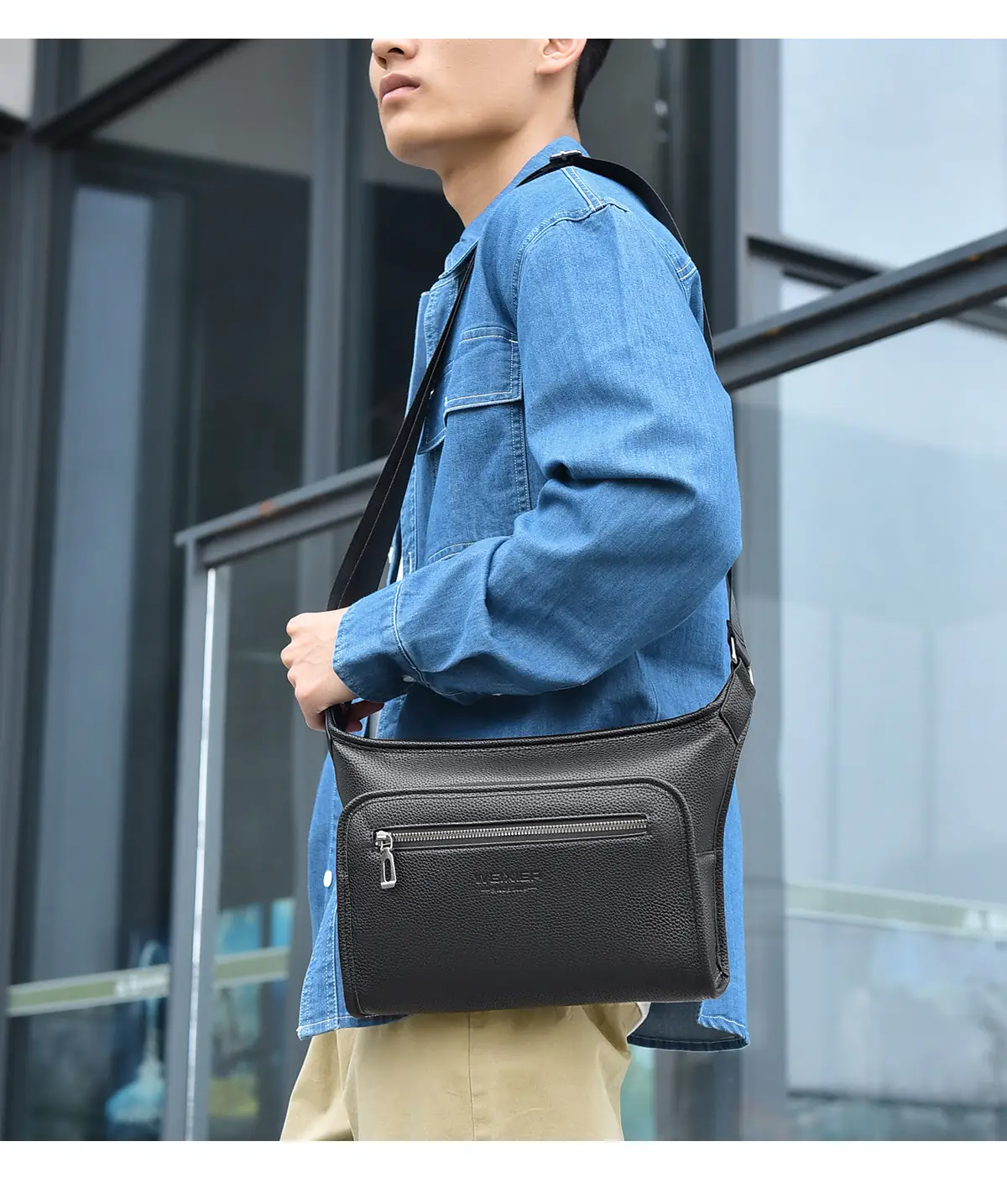 Brown Leather Crossbody Bag for Men Business Casual Large Capacity — feature 17