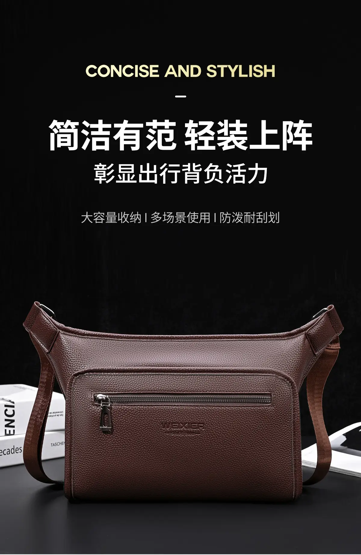 Brown Leather Crossbody Bag for Men Business Casual Large Capacity — feature 4