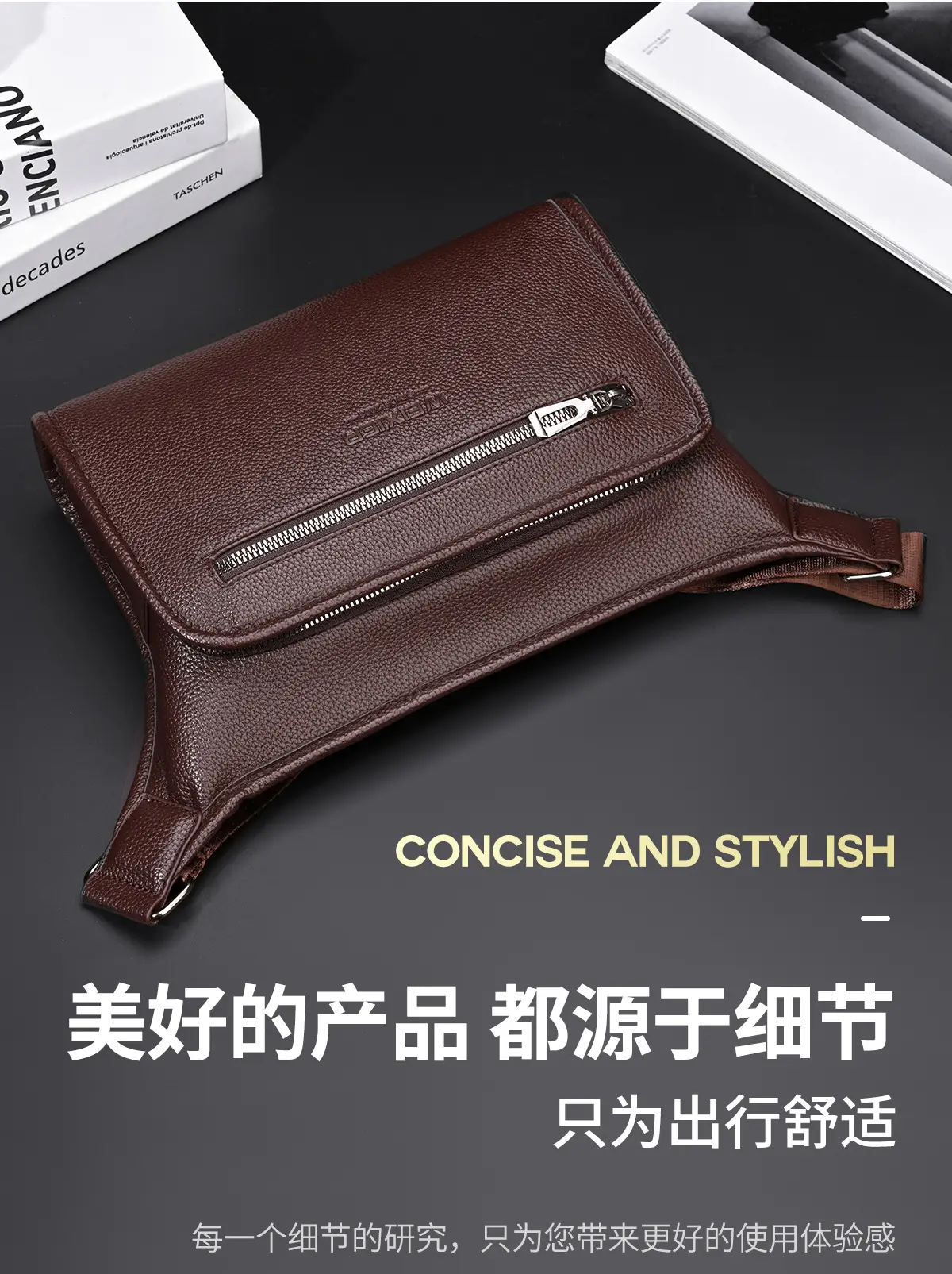 Brown Leather Crossbody Bag for Men Business Casual Large Capacity — feature 6