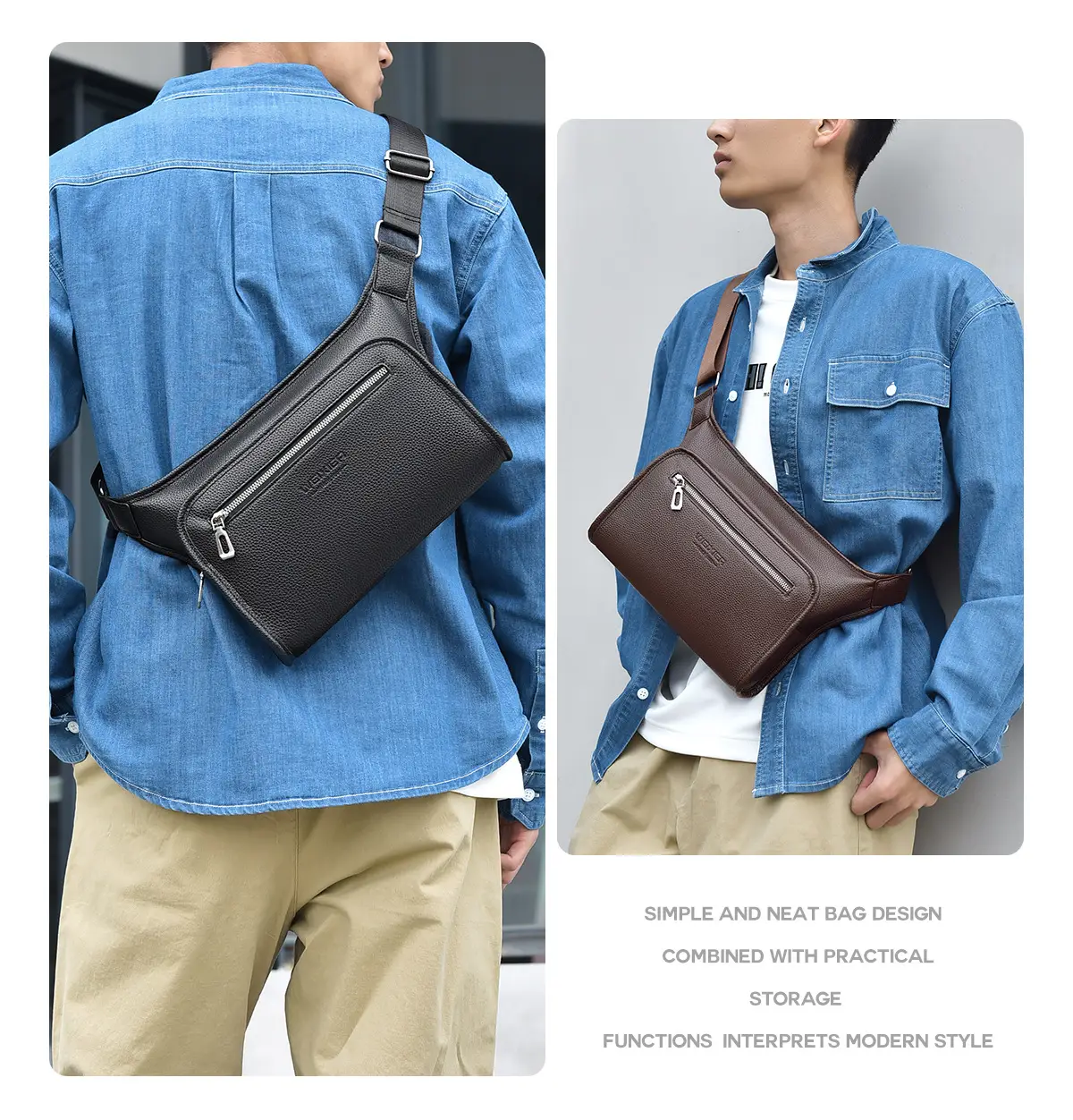 Brown Leather Crossbody Bag for Men Business Casual Large Capacity — feature 9